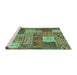 Sideview of Machine Washable Patchwork Turquoise Transitional Area Rugs, wshcon1667turq