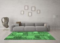 Machine Washable Patchwork Emerald Green Transitional Rug, wshcon1667emgrn