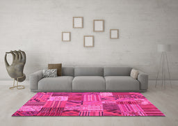 Machine Washable Patchwork Pink Transitional Rug in a Living Room, wshcon1667pnk