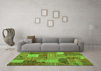 Machine Washable Patchwork Green Transitional Rug, wshcon1667grn
