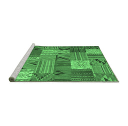Sideview of Machine Washable Patchwork Emerald Green Transitional Area Rugs, wshcon1667emgrn