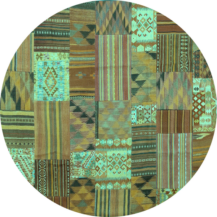 Round Patchwork Turquoise Transitional Rug, con1667turq