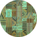 Round Patchwork Turquoise Transitional Rug, con1667turq