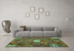 Machine Washable Patchwork Turquoise Transitional Area Rugs in a Living Room,, wshcon1668turq