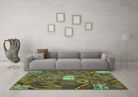 Machine Washable Patchwork Turquoise Transitional Rug, wshcon1668turq
