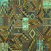 Square Machine Washable Patchwork Turquoise Transitional Area Rugs, wshcon1668turq