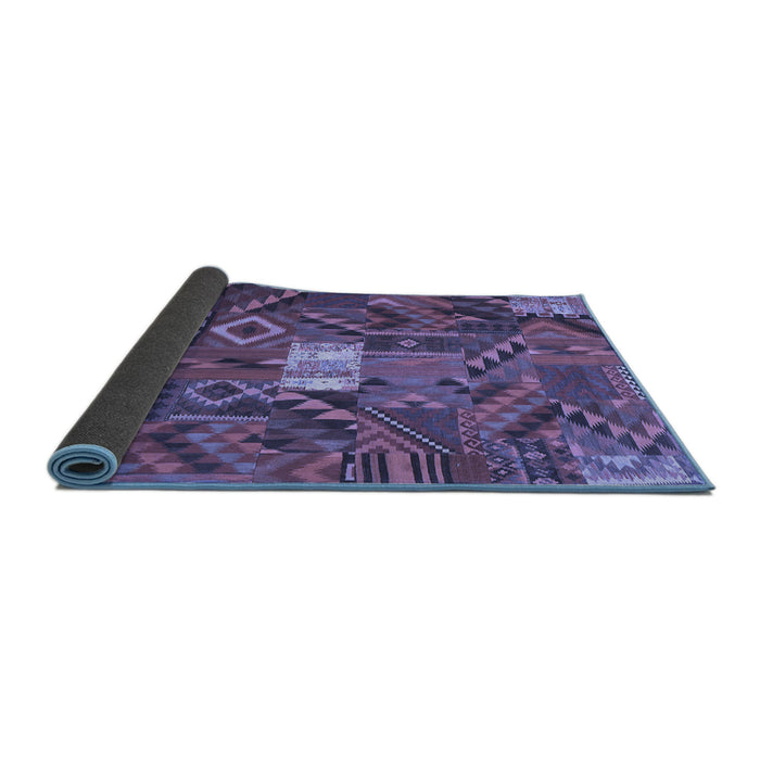 Sideview of Patchwork Blue Transitional Rug, con1668blu