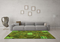 Machine Washable Patchwork Green Transitional Rug, wshcon1668grn