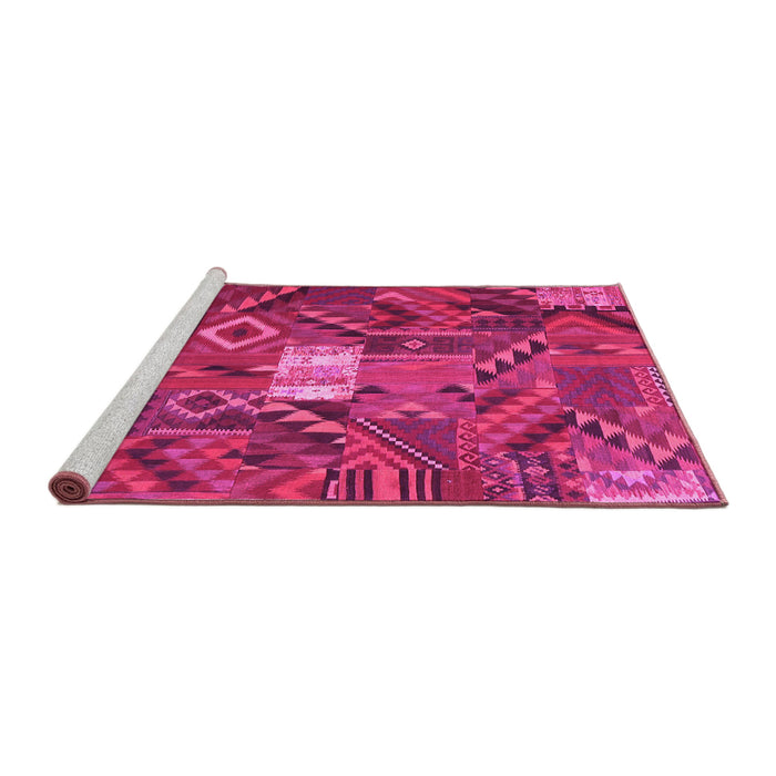 Sideview of Machine Washable Patchwork Pink Transitional Rug, wshcon1668pnk