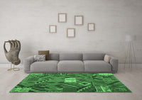 Machine Washable Patchwork Emerald Green Transitional Rug, wshcon1668emgrn