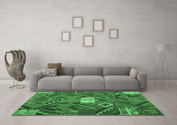 Machine Washable Patchwork Emerald Green Transitional Area Rugs in a Living Room,, wshcon1668emgrn