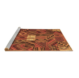 Sideview of Machine Washable Patchwork Brown Transitional Rug, wshcon1668brn