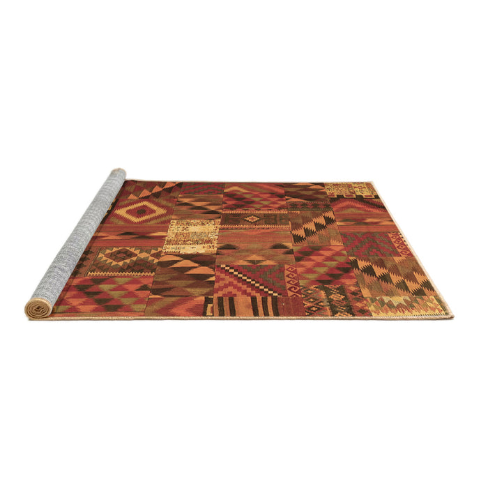 Sideview of Machine Washable Patchwork Brown Transitional Rug, wshcon1668brn