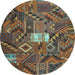 Round Patchwork Light Blue Transitional Rug, con1668lblu