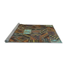 Sideview of Machine Washable Patchwork Light Blue Transitional Rug, wshcon1668lblu