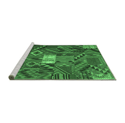 Sideview of Machine Washable Patchwork Emerald Green Transitional Area Rugs, wshcon1668emgrn