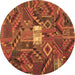 Round Patchwork Brown Transitional Rug, con1668brn