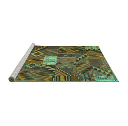 Sideview of Machine Washable Patchwork Turquoise Transitional Area Rugs, wshcon1668turq