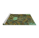 Sideview of Machine Washable Patchwork Turquoise Transitional Area Rugs, wshcon1668turq