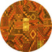 Round Patchwork Yellow Transitional Rug, con1668yw