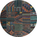 Round Machine Washable Patchwork Light Blue Transitional Rug, wshcon1669lblu