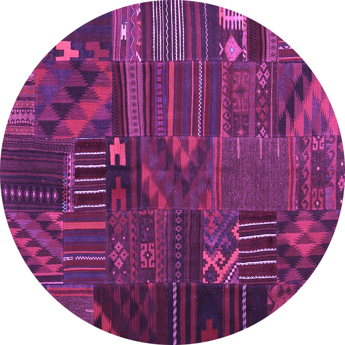 Round Machine Washable Patchwork Purple Transitional Area Rugs, wshcon1669pur