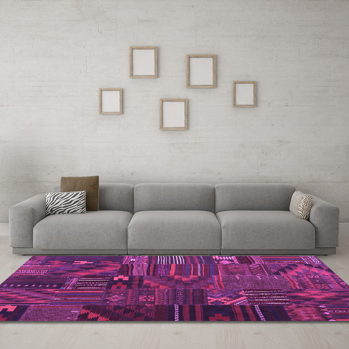 Machine Washable Patchwork Purple Transitional Area Rugs in a Living Room, wshcon1669pur