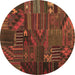 Round Machine Washable Patchwork Brown Transitional Rug, wshcon1669brn