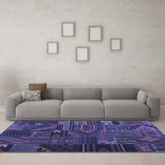 Machine Washable Patchwork Blue Transitional Rug in a Living Room, wshcon1669blu