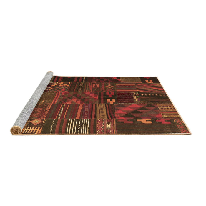 Sideview of Machine Washable Patchwork Brown Transitional Rug, wshcon1669brn