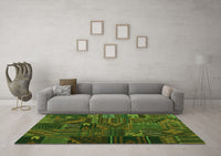 Machine Washable Patchwork Green Transitional Rug, wshcon1669grn