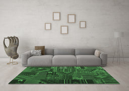 Machine Washable Patchwork Emerald Green Transitional Area Rugs in a Living Room,, wshcon1669emgrn