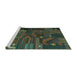 Sideview of Machine Washable Patchwork Turquoise Transitional Area Rugs, wshcon1669turq