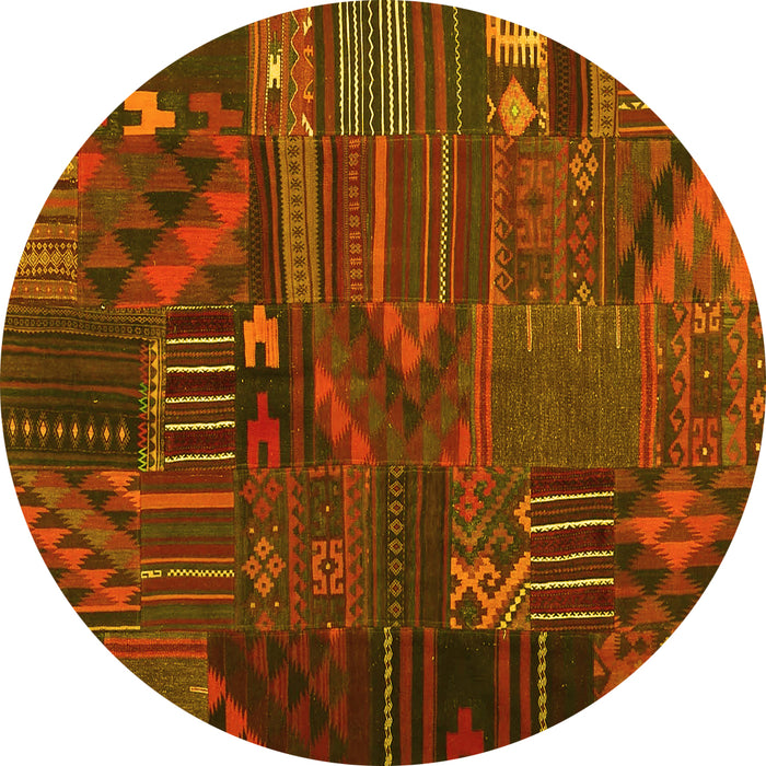 Round Patchwork Yellow Transitional Rug, con1669yw