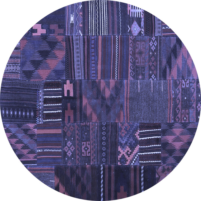 Round Machine Washable Patchwork Blue Transitional Rug, wshcon1669blu