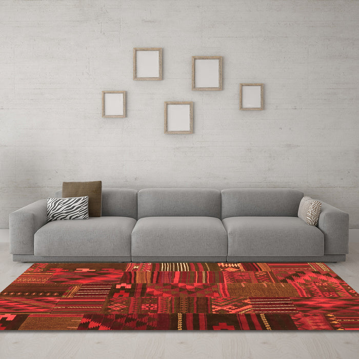 Machine Washable Patchwork Orange Transitional Area Rugs in a Living Room, wshcon1669org