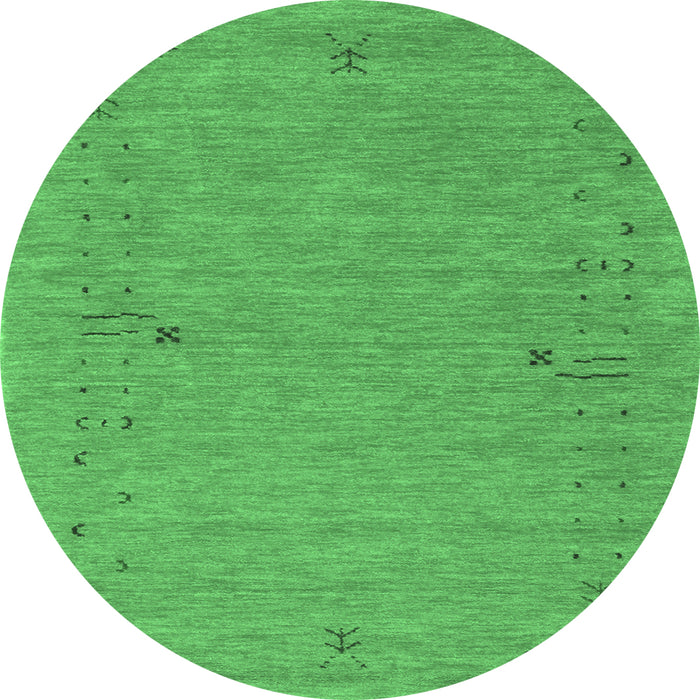 Round Machine Washable Abstract Emerald Green Contemporary Area Rugs, wshcon166emgrn