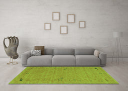 Machine Washable Abstract Green Contemporary Area Rugs in a Living Room,, wshcon166grn