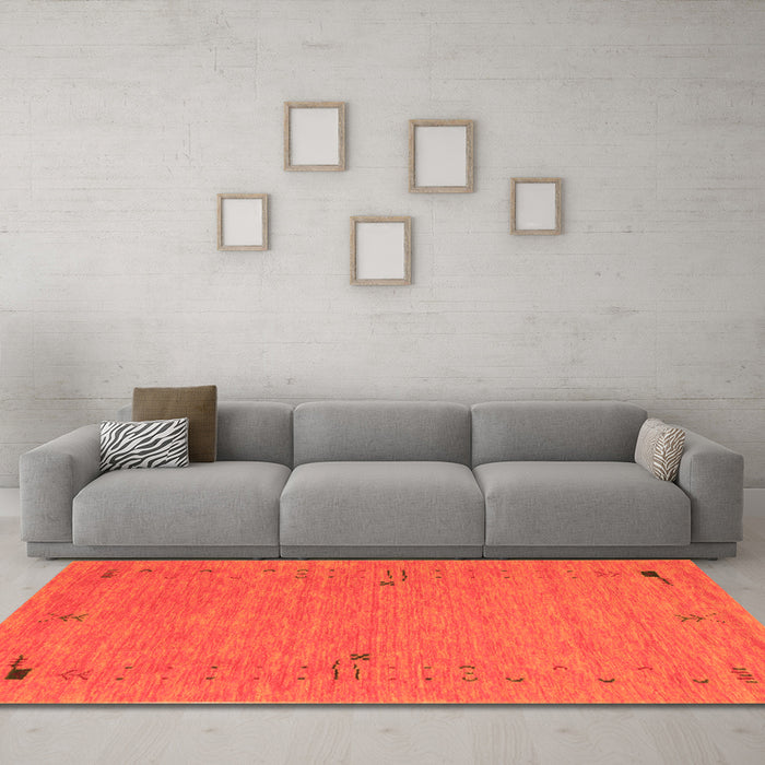 Machine Washable Abstract Orange Contemporary Area Rugs in a Living Room, wshcon166org