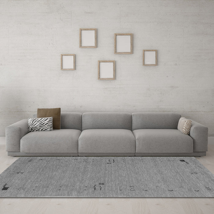Machine Washable Abstract Gray Contemporary Rug in a Living Room,, wshcon166gry