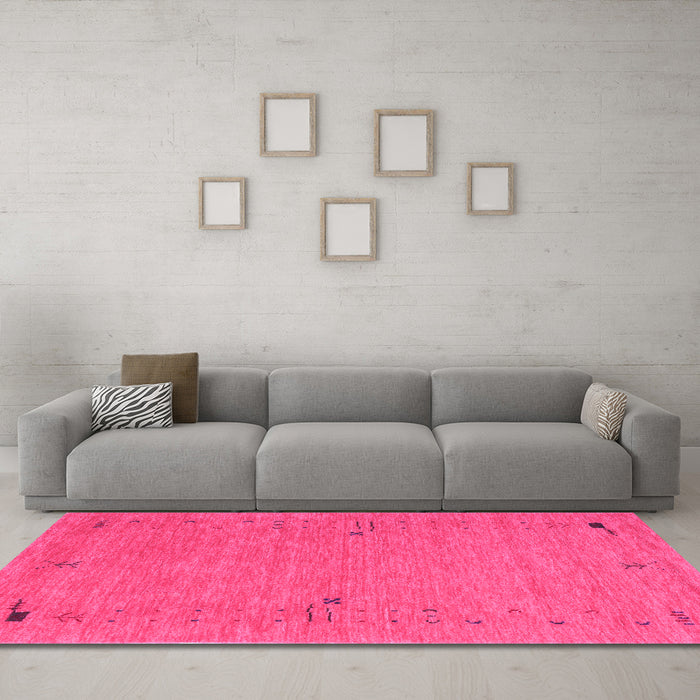 Machine Washable Abstract Pink Contemporary Rug in a Living Room, wshcon166pnk