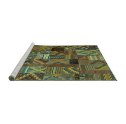 Sideview of Machine Washable Patchwork Turquoise Transitional Area Rugs, wshcon1670turq