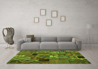 Machine Washable Patchwork Green Transitional Rug, wshcon1670grn