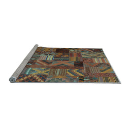 Sideview of Machine Washable Patchwork Light Blue Transitional Rug, wshcon1670lblu