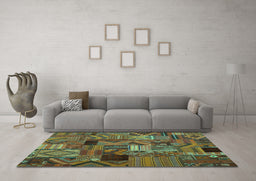 Machine Washable Patchwork Turquoise Transitional Area Rugs in a Living Room,, wshcon1670turq