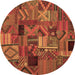 Round Machine Washable Patchwork Brown Transitional Rug, wshcon1670brn