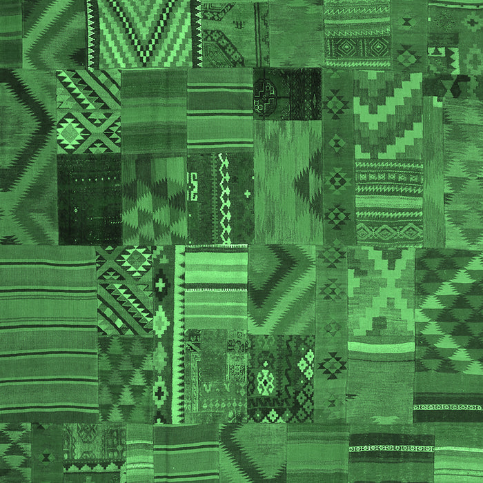 Machine Washable Patchwork Emerald Green Transitional Area Rugs, wshcon1670emgrn