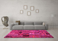 Machine Washable Patchwork Pink Transitional Rug, wshcon1670pnk