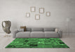 Machine Washable Patchwork Emerald Green Transitional Area Rugs in a Living Room,, wshcon1670emgrn