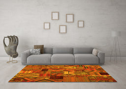 Machine Washable Patchwork Yellow Transitional Rug in a Living Room, wshcon1670yw